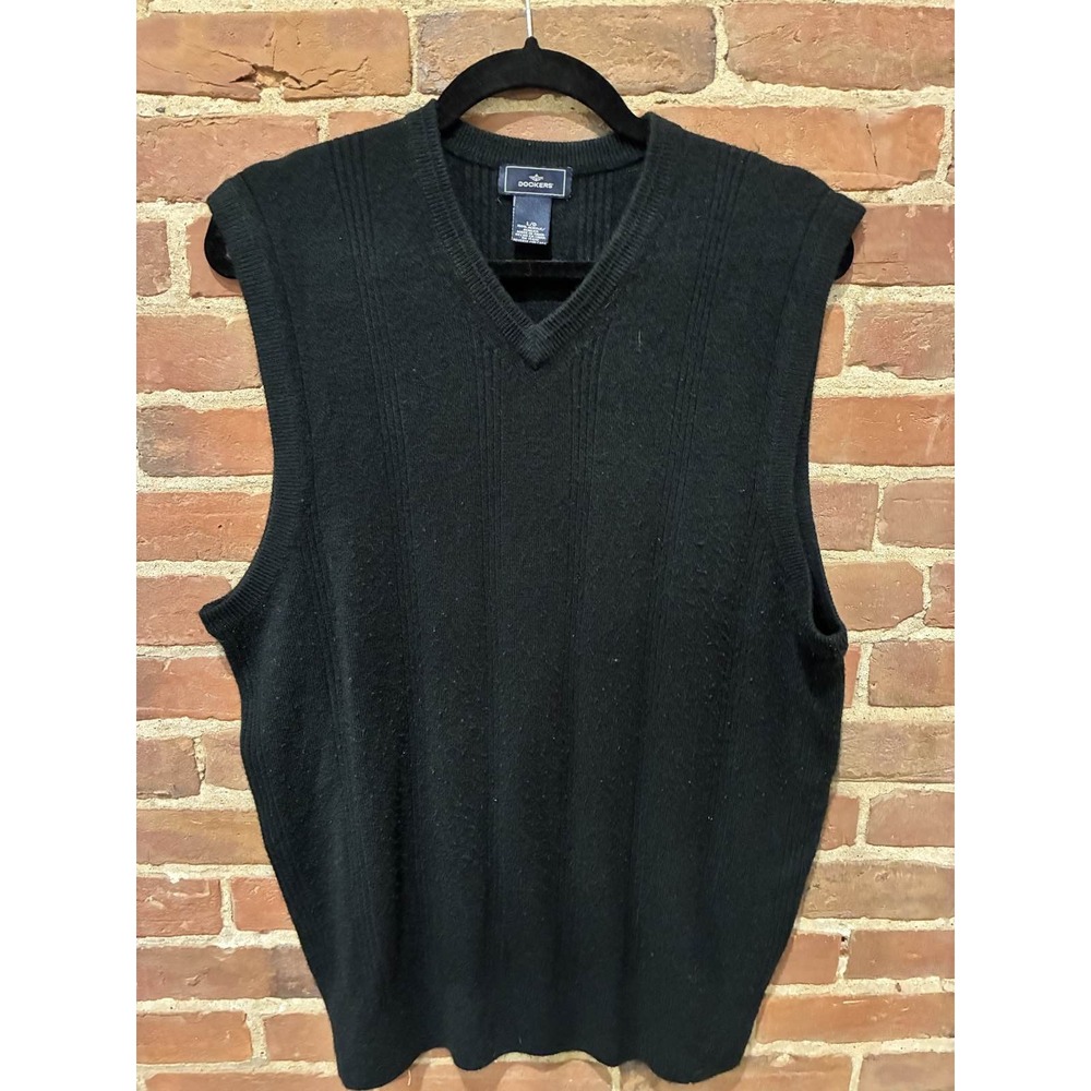 DOCKERS‎ Men's L Black Ribbed Knit Sleeveless Vest